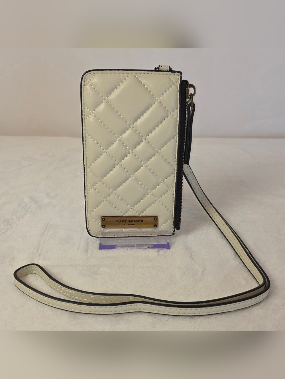Kurt Geiger London Quilted Card Case Ivory Wristlet Wallet NWOT